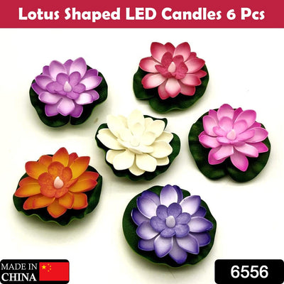 6556 Water Floating Smokeless Candles & Lotus Flowers Sensor Led TeaLight for Outdoor and Indoor Decoration - Pack of 6 Candle Candle (Pack of 6) DeoDap