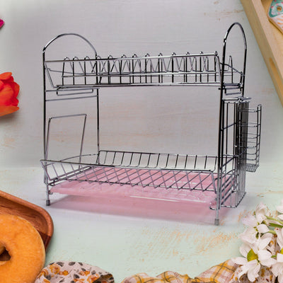 7663 Stainless Steel S Shape 2 Layer Kitchen Dish Drainer Organizer Storage Rack DeoDap