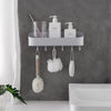 4058A BATHROOM KITCHEN SHELF PLASTIC WALL STORAGE ORGANIZER WITH 6 HOOKS WITHOUT DRILL SELF ADHESIVE AND MAGIC STICKER DeoDap