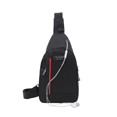 0322 Black Waterproof Anti Theft Crossbody fanny pack waist bag PU Leather Shoulder Bags Chest Men Casual fashion USB Charging earphone hook Sling Travel Messengers Bag DeoDap