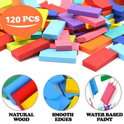 4439 120Pc Dominoes Blocks Set Multicolor Wooden Toy Building Indoor Game Toy. DeoDap