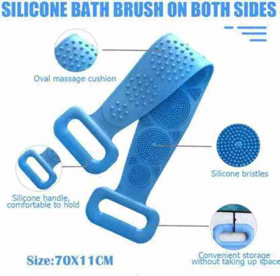 1302A Silicone Body Back Scrubber Double Side Bathing Brush for Skin Deep Cleaning, Scrubber Belt DeoDap