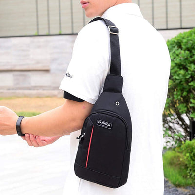 0322 Black Waterproof Anti Theft Crossbody fanny pack waist bag PU Leather Shoulder Bags Chest Men Casual fashion USB Charging earphone hook Sling Travel Messengers Bag DeoDap