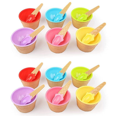 5321  ICE CREAM BOWL & Spoon Set PLASTIC SOLID COLOUR CREAM CUP COUPLE BOWL WITH SPOON. ICE CREAM SPOON & BOWL SET, 12 PC SET OF ICE CREAM BOWL & SPOON (MULTI COLOR) DeoDap