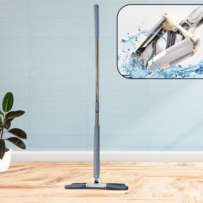 4874 X Shape Mop or Floor Cleaning Hands-Free Squeeze Microfiber Flat Mop System 360° Flexible Head, Wet and Dry mop for Home Kitchen with 1 Super-absorbent Microfiber Pads. DeoDap