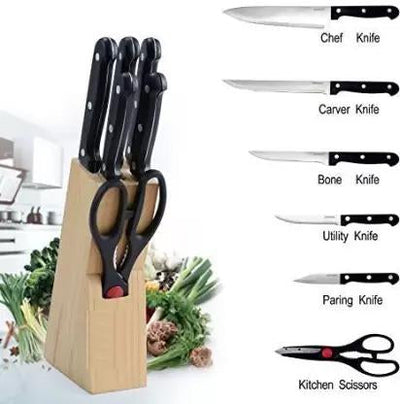 102 Kitchen Knife Set with Wooden Block and Scissors (5 pcs, Black) fashiondep.in