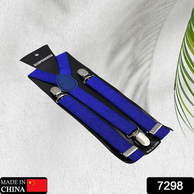 7298 Royal Blue color suspenders belts stylish, Metal Clip Elastic Casual and Formal Suspenders for MEN boys women girls