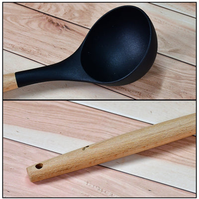 2078 Non Stick Silicon Spoon with Wooden Handle, Silicone Ladle for Cooking & Serving. DeoDap