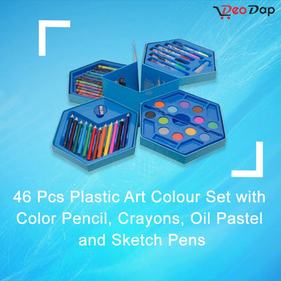 859 46 Pcs Plastic Art Colour Set with Color Pencil, Crayons, Oil Pastel and Sketch Pens DeoDap