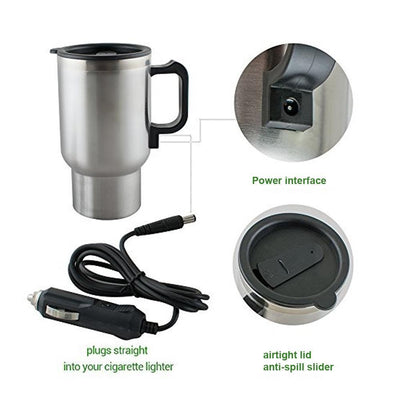 551 -12V Car Charging Electric Kettle Mug (Silver) DeoDap