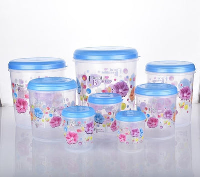 2448 Air Tight Plastic Transparent Container Set (10000ml, 7000ml, 5000ml, 3000ml, 2000ml, 1000ml, 750ml, 500ml) DeoDap